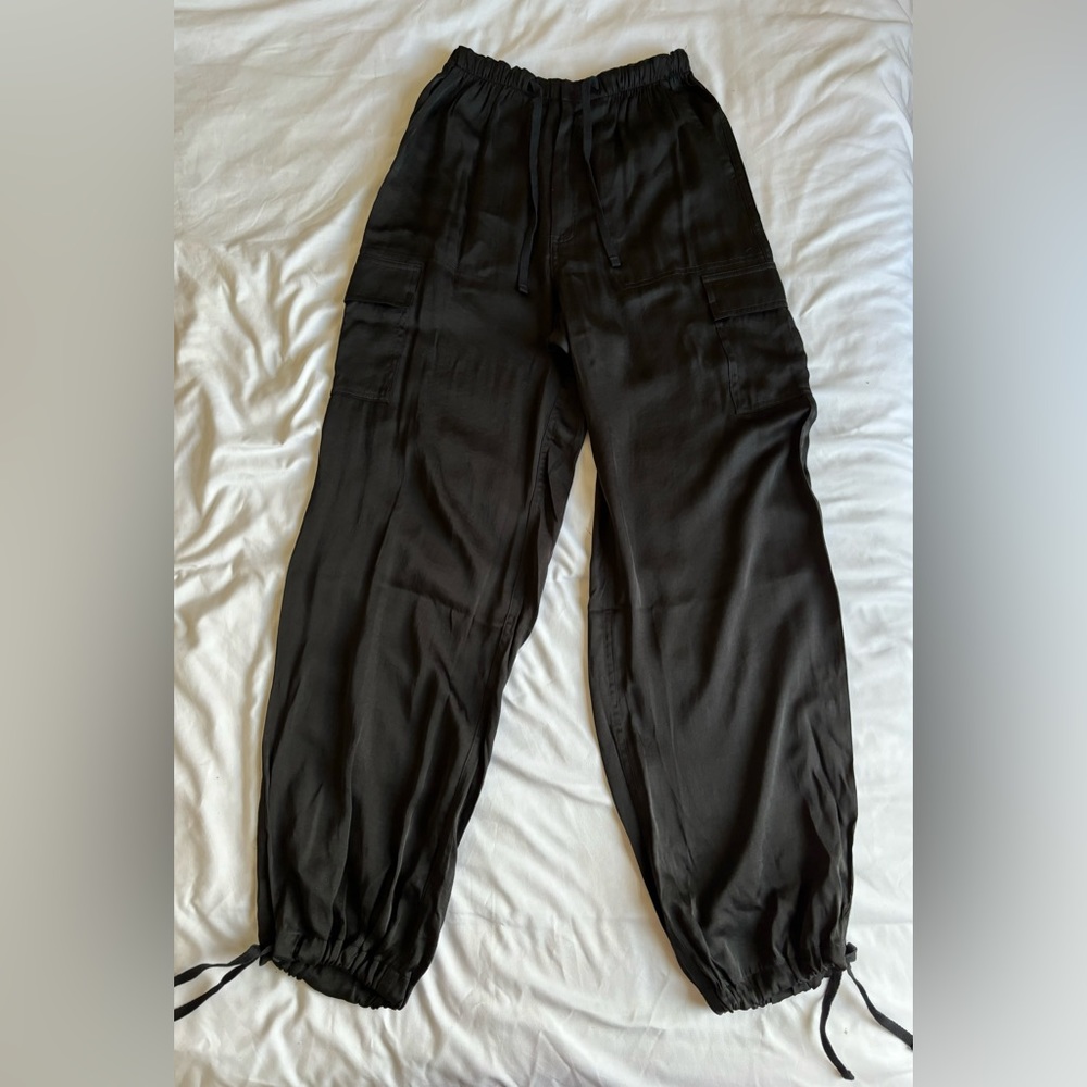 COPY - PINK. Black satin parachute pants. Size XS.